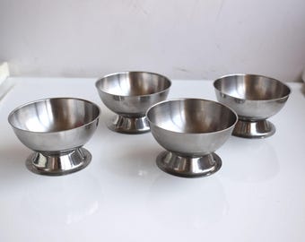 Vintage Cup Bowl Set of 4 Ice Cream Stainless Steel Metal Kitchen Dessert Serving Bowls European MCM 1960 Pottery Metalware