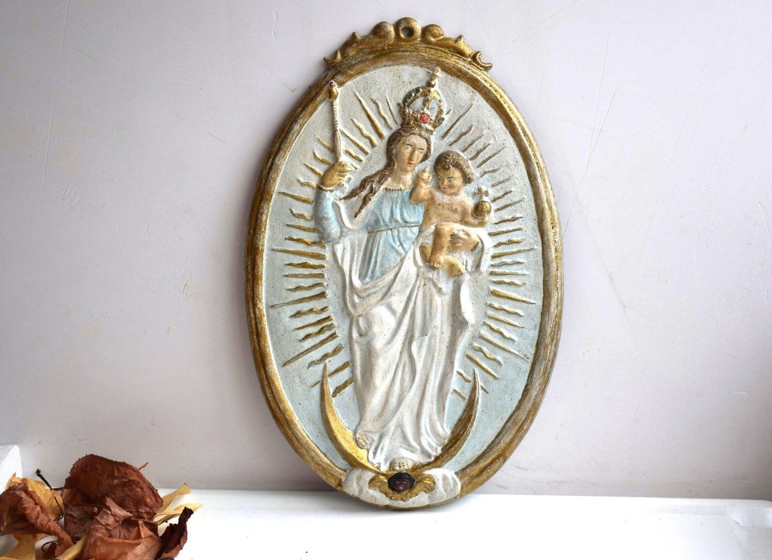Vintage Virgin Mary Jesus Wall Hanging Ceramic Porcelain - Etsy
