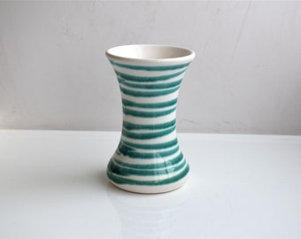 Vintage 5" Gmundner Keramik Austria Green Stripe Ceramic Vase European MCM Pottery Mid Century Modern Austrian Minimalist Art Deco
