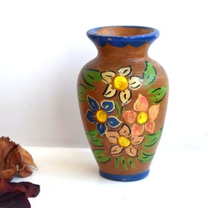 Vintage Ceramic Vase Brown Clay Flower Mid Century West Germany Rustic Glazed Art Decor Pottery European Hand Painted Home Decoration