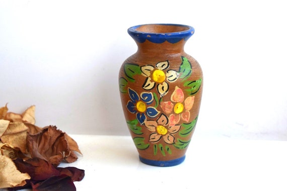 Vintage Ceramic Vase Brown Clay Flower Mid Century West Germany