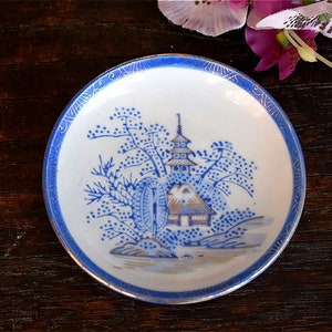 Vintage Japanese Hand Painted Porcelain Plate White Blue Landscape Scene Asian Plate Wall Decor Pottery Retro Mid Century Art Ceramic