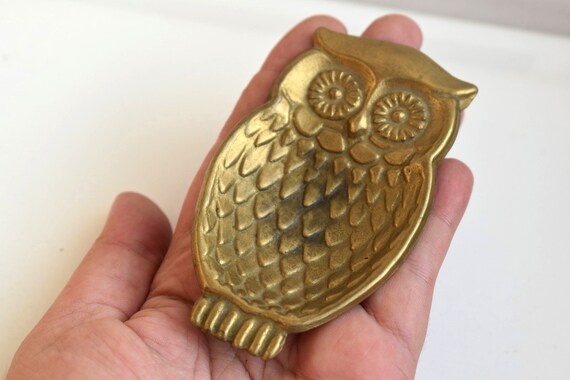 Vintage Brass Owl Jewelry Trinket Ring Dish Plate