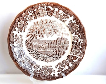Vintage England Wall Plate Royal Worcester England Ceramic Porcelain Mid Century 1960 Antique Brown White Art Home Decor Rustic Scene Europe