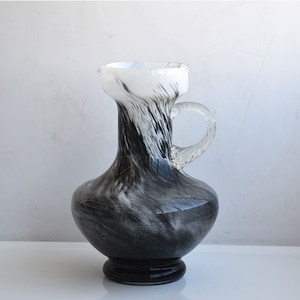 Vintage Opaline Florence Italy White Black Marble Glass Vase Pitcher Table Home Decor European Pottery Art Deco Modern Mouthblown