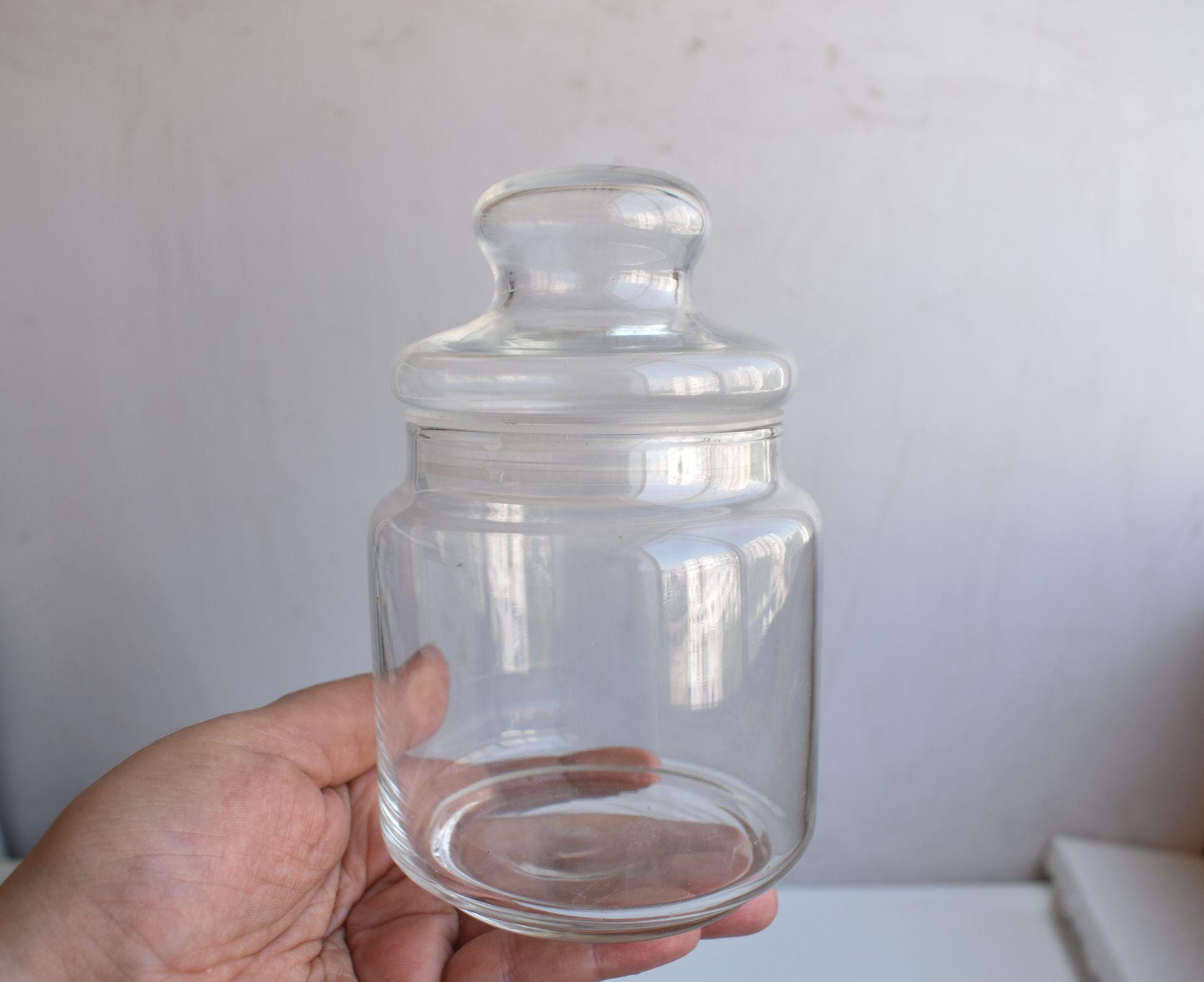 ヴィンテージ 400ml 透明ガラス ピクルス 蓋付き瓶 クロックポット 