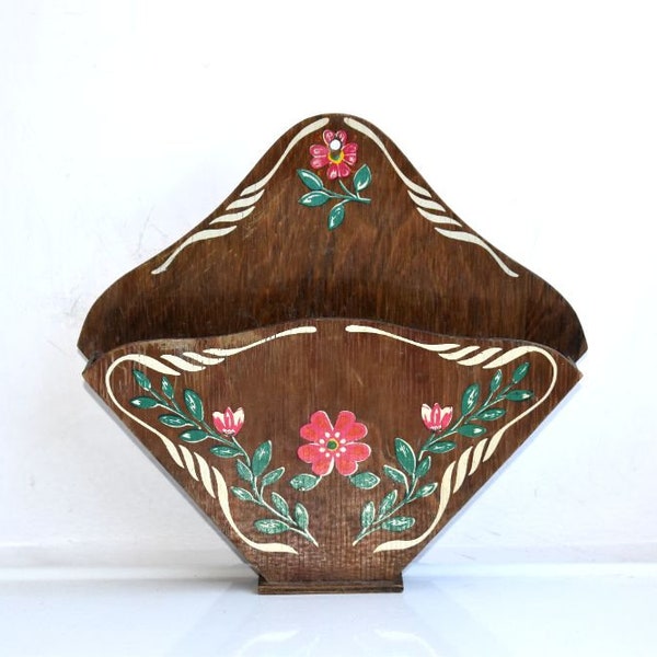Bavarois vintage en bois suspendu suspendu étagère de poche support peint à la main cintre Pot luminaire en bois européen milieu du siècle décor rustique