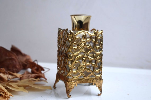 Vintage Perfume Glass Ormolu Filigree Gold Metal … - image 5