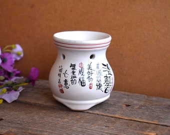 White Ceramic Oil Burner Essential Oil Diffuser Hot Porcelain Room Fragrance Feng Shui Aromatherapy Candle Warmer Painted Symbol Meditation