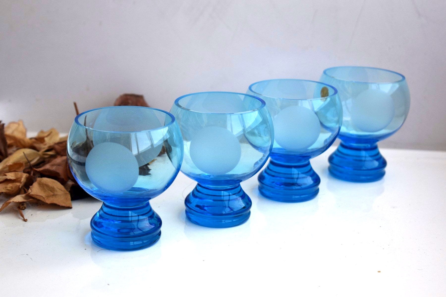 EDZARD Set Di 4 Bicchieri In Cristallo Blu 'Dio' 230ml - Per Whisky, Acqua, Caffè O Come Portacandele