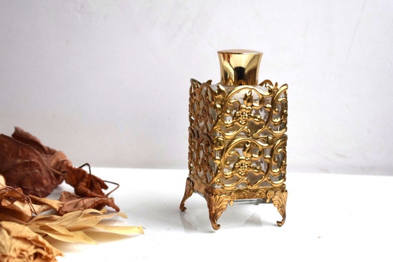 Vintage Perfume Glass Ormolu Filigree Gold Metal … - image 2