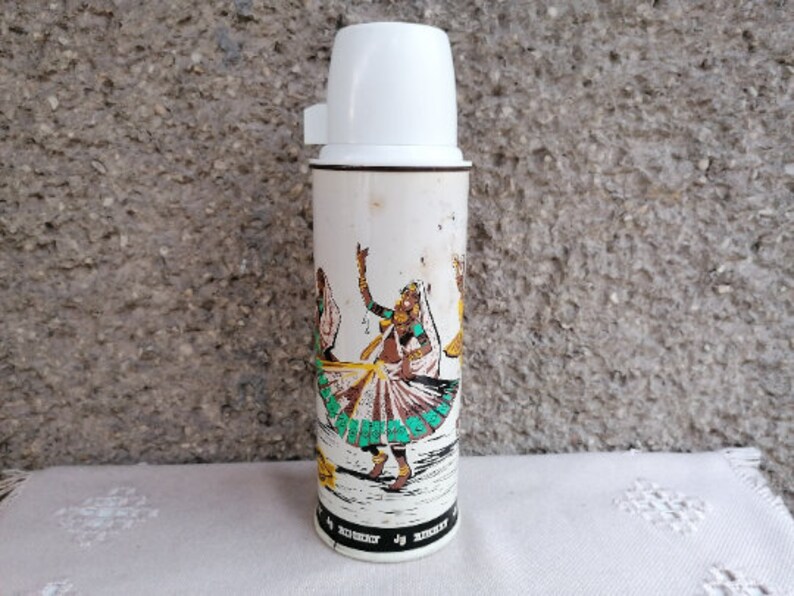 Vintage METTLE Thermos Indian Dancers Aluminum Jug Vacuum Flask