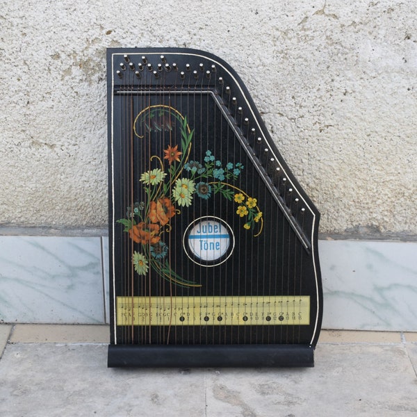 Vintage Jubel Tone Zither 32 Strings Music Instrument Germany Home Decor European Mid Century Modern Art Deco Rustic