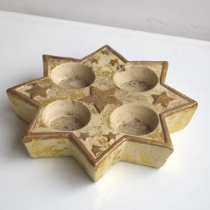 Vintage Tealight Holder Ceramic Candle Holder Gold Stars Christmas Holiday Tea Candle Holder Table Decor MCM Pottery Celestial