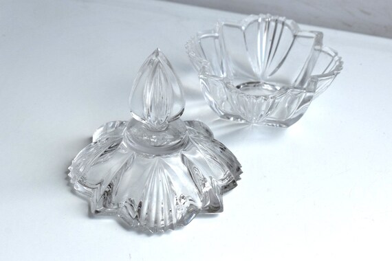 Vintage Cut Glass Clear Crystal Jewelry Trinket C… - image 3