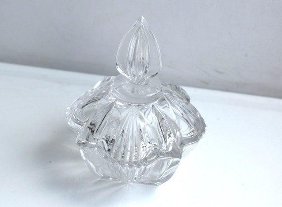 Vintage Cut Glass Clear Crystal Jewelry Trinket C… - image 2