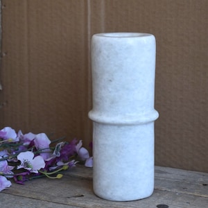 Vintage White Natural Marble Stone Vase Retro Gray Gem Mid Century West Germany European Art Table Home Decor Old Flower Holder Family Gift