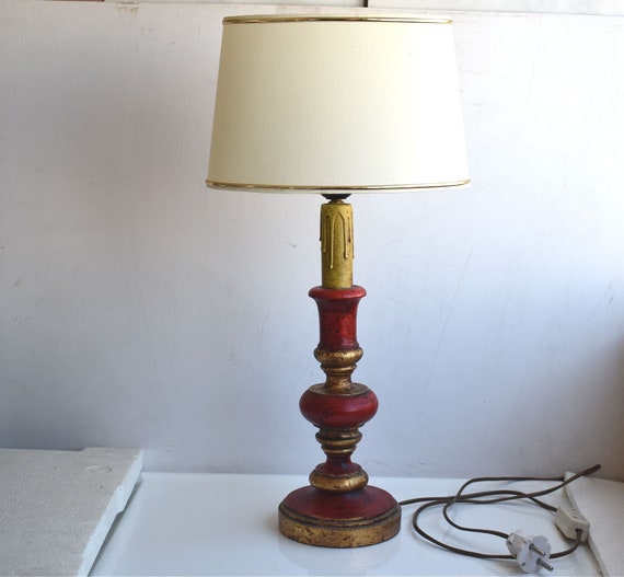Vintage 20 Wooden Red Gold Stand Lamp Nightstand Bedside Lights