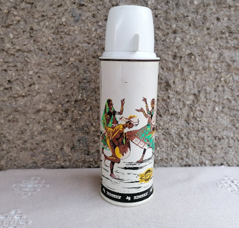 Vintage METTLE Thermos Indian Dancers Aluminum Jug Vacuum Flask