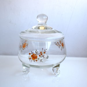 Vintage Clear Glass Candy Jar Lid Bowl Hand Painted Storage Nuts Jewelry Trinket Box Cup Bonbonniere MCM European Pottery Mid Century Modern