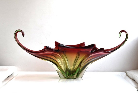 Vintage Murano Sommerso Amethyst Purple Venetian Glass Table Vase Ruffled Edge Bud Swung Vase European Italy Pottery Art Deco Mouthblown