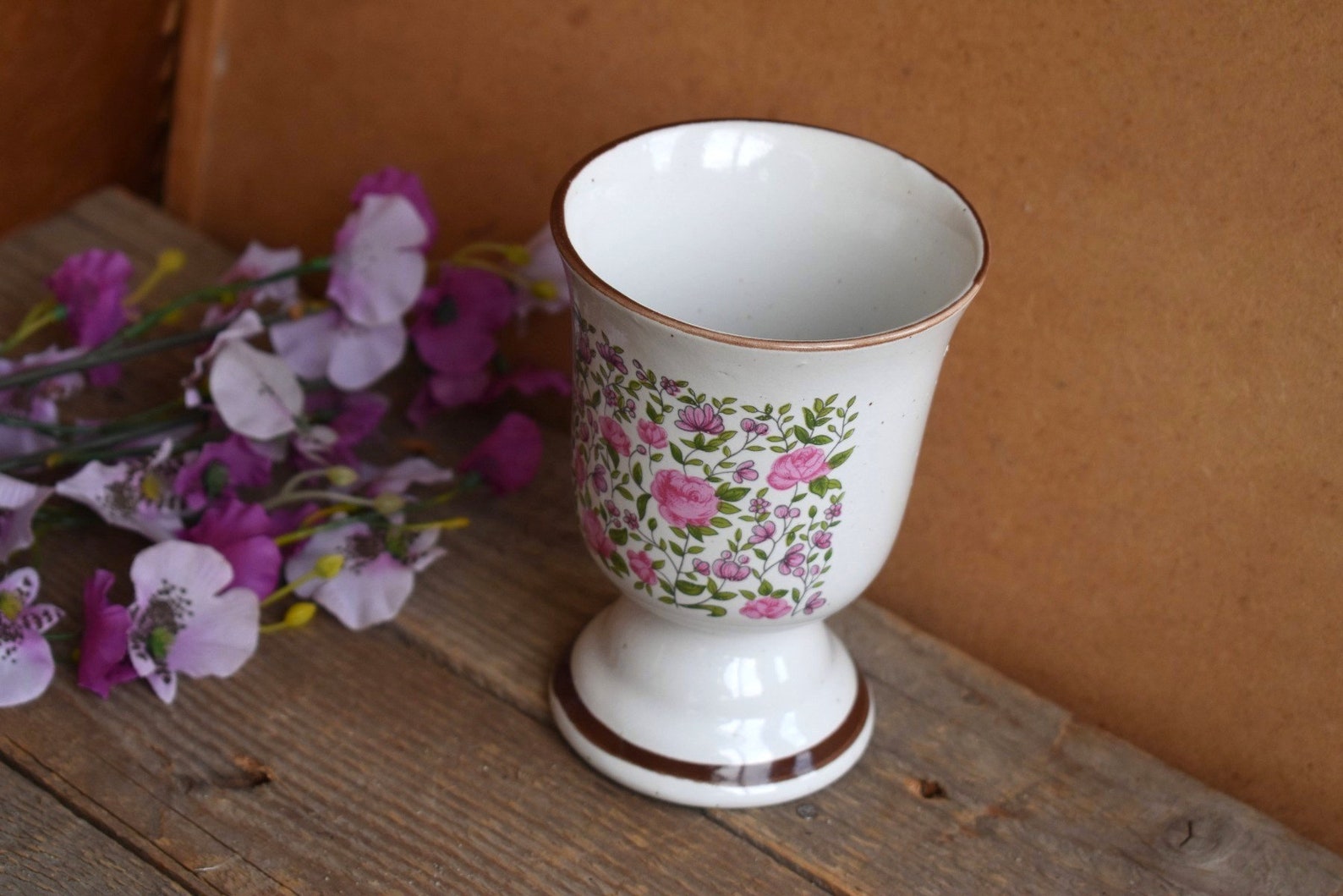 Vintage Porcelain Vase White Pink Flower Art Deco Ceramic Etsy