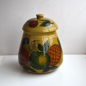 Vintage Large 10" Rum Punch Pot Lidded Jar Brown Preserve Cannister Pot Italy Italian Ceramic Storage Pottery Kitchen Rustic Cottage Core