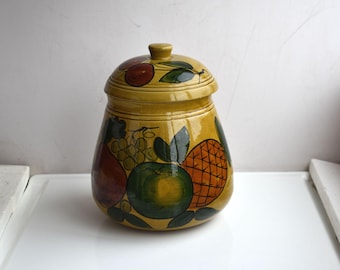 Vintage Large 10" Rum Punch Pot Lidded Jar Brown Preserve Cannister Pot Italy Italian Ceramic Storage Pottery Kitchen Rustic Cottage Core