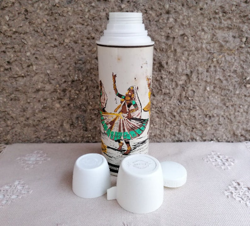 Vintage METTLE Thermos Indian Dancers Aluminum Jug Vacuum Flask