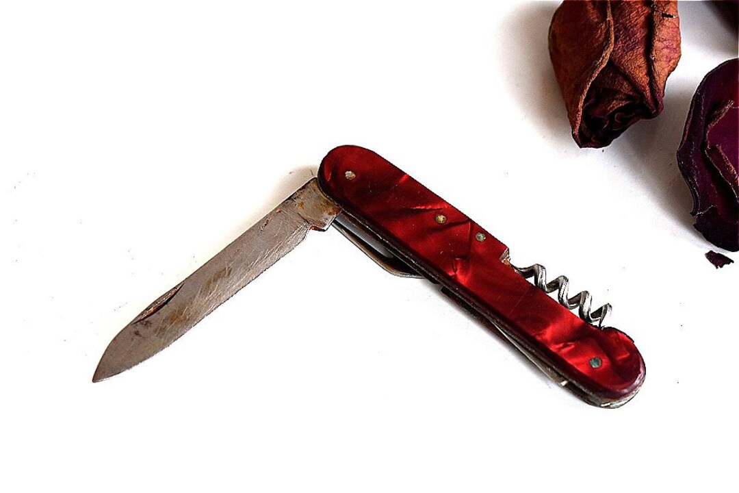 Vintage Nacre Pocket Knife 1960 Folding Knives Stainless Steel Red