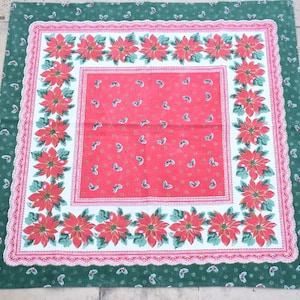 Vintage 28&quot;x 28&quot; Christmas Star Red Cotton Polyester Table Placemat Runner Holiday Tablecloth Coaster Doily Mat Coffee Mantel Dresser Scarf