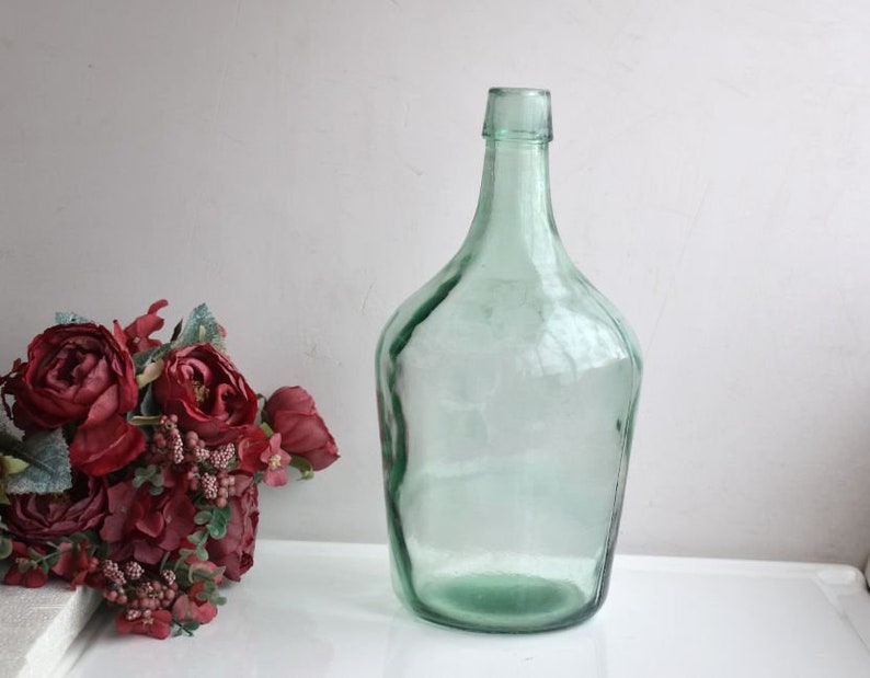 Vintage 3L Demijohn Clear Green Glass Bottle Vase Jug Jar Wine Rustic