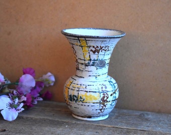 Vintage ULMER Vase Porcelain Pottery European Art Mid Century West German Hand Painted Flower Design Cottage Chic Retro Ceramic Decoration