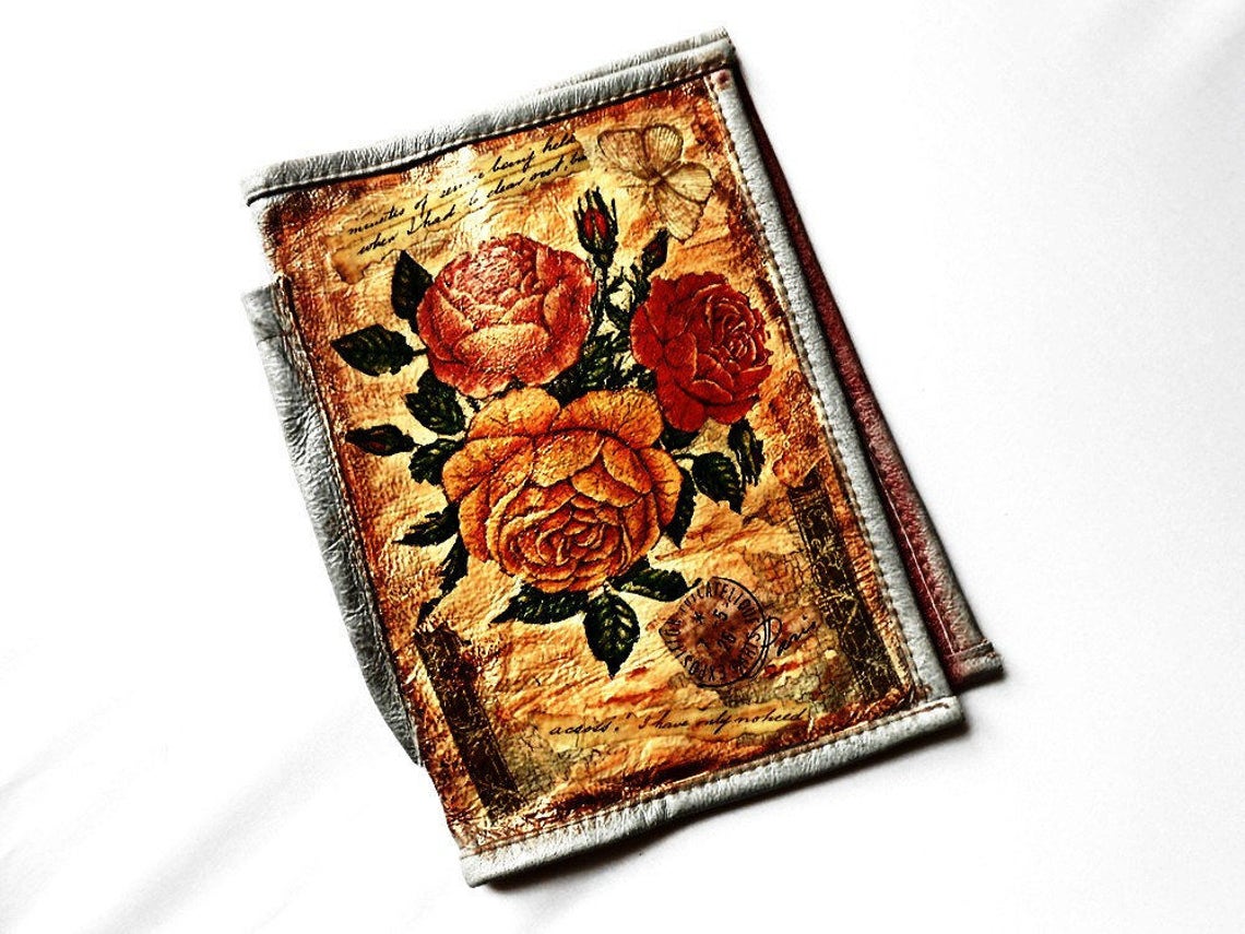 Decoupage Art Book Diary Cover Genuine Leather Vintage Dark Etsy