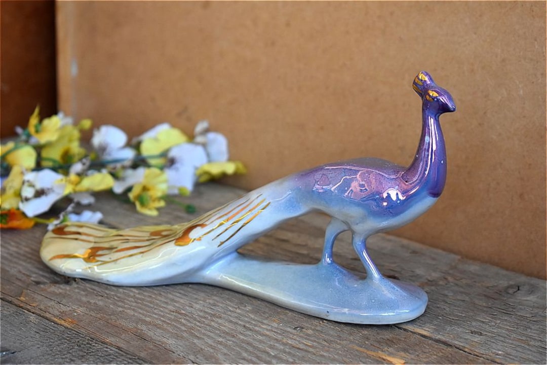 Vintage Porcelain Peacock Bird Ceramic Statue Figurine Sculpture