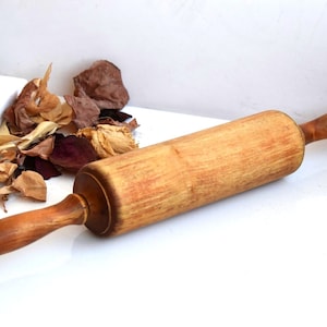Vintage Wood Large Rolling Pin with Handles Wooden Kitchen Old Decor Country Farmhouse Rustic Primitive Roller Pastry Baking Tool Cooking