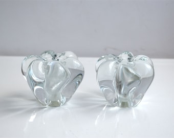 Vintage Set of 2 Hyllinge Clear Glass Candle Stick Holder Votive MCM Sweden Mid Century Modern Pottery European Table Wedding Gift Decor