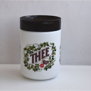 Vintage Douwe Egberts Kanister Opalglas Seltener Tee 1970 Weiß Milchglas Dose Kanister Topf mit Deckel Keramik Lagerung MCM Kitchen