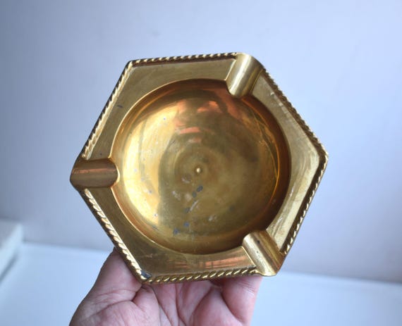 european cigarette holder Vintage Brass Metal Ashtray Mid Century European Mens Gift Industrial  Restaurant Pub Bar Oval Tobacciana Cigarette Holder Cigar Ash Tray