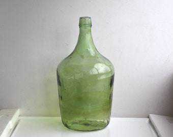 5 Liters Vintage Large Green Glass Wine Bottle Demijohn Mouthblown Floor Vase French Pottery Storage Farmhouse Kitchen Home Decor Primitive