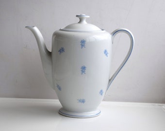 vintage Schonwald Blanc Bleu Porcelaine Théière Couvercle Théière Céramique MCM Milieu du Siècle Poterie Moderne Allemagne Ustensiles de cuisine européens