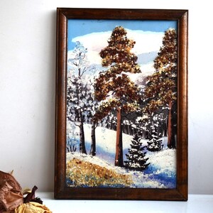 Vintage Winter Forest Painting Riproduzione Stampa stampata incorniciata Foto Immagine Parete Appesa Decoro Europeo Arte Mid Century Gemstone Gemme