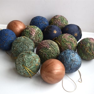 Vintage Set of 14 Christmas Balls Winter Tree Hanging Ornament Germany European MCM Handmade Holyday Decor
