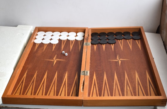 Ancien Jeu De Société Backgammon En Bois Avec Pions