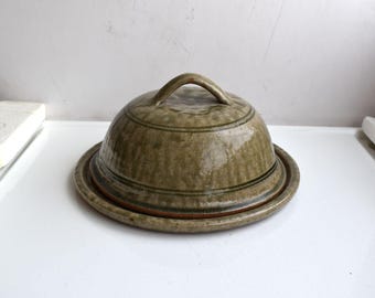 Vintage 10 "Steingut Steingut Grün Studio Kunstkeramik Käseglocke Bedeckt Serviergeschirr Deckelschüssel MCM Europäischer Tisch Küche