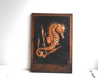 Vintage Set of 2 Seahorse Wall Hanging Plaque Picture Acrylic