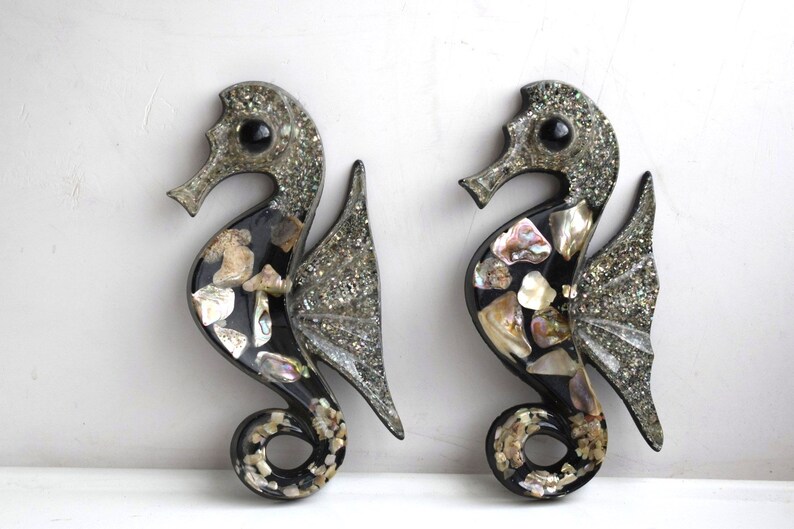 Vintage Set of 2 Seahorse Wall Hanging Plaque Picture Acrylic Etsy