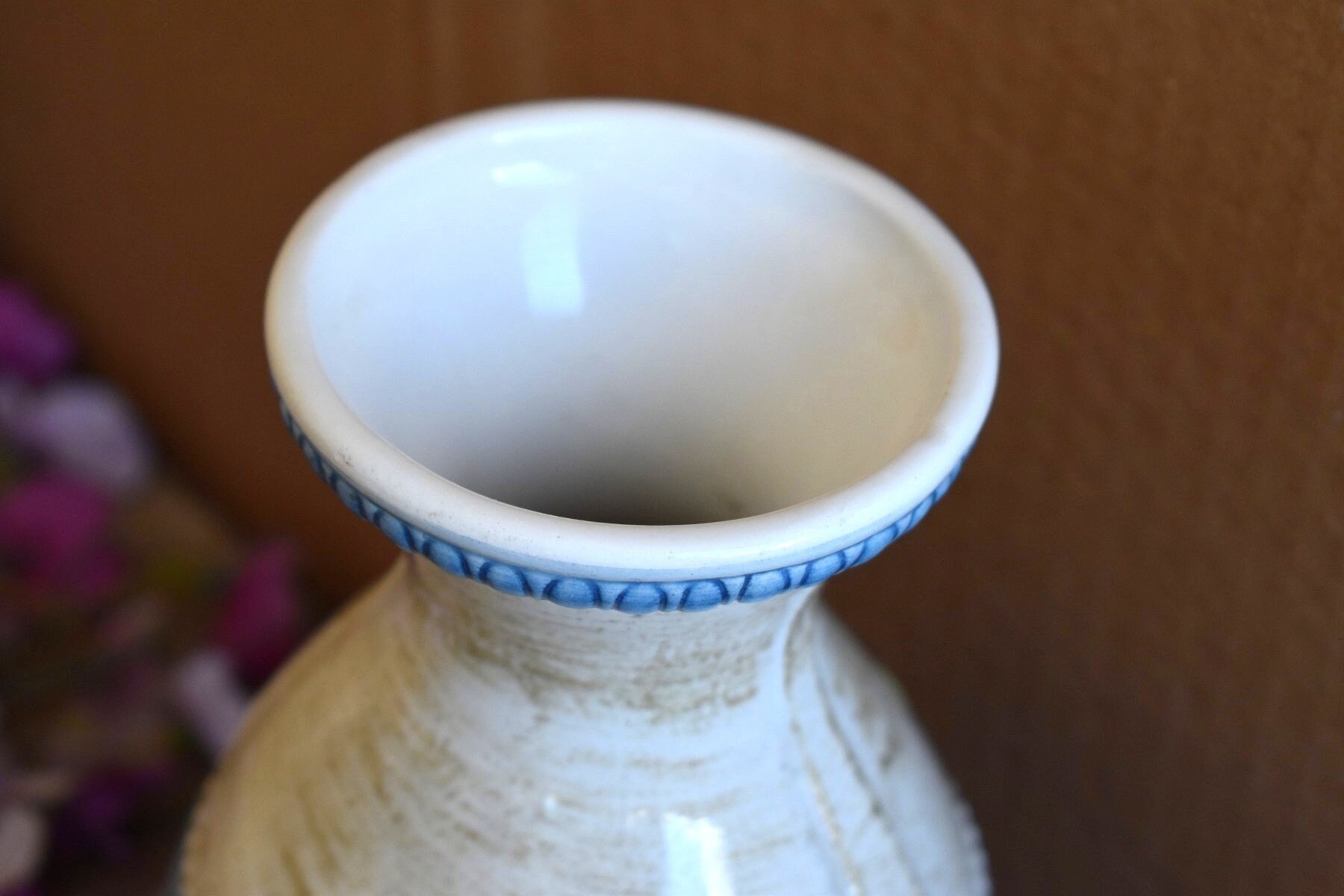 ヴィンテージ イタリア製 花瓶 ブルーフラワー 陶器 磁器 ヨーロピアン