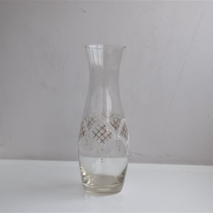 Vintage 8&quot; Clear Glass Hand Painted Gold White Geometric Pattern Vase European Studio Art Pottery Pottery Art Deco Home Decor Mouthblown