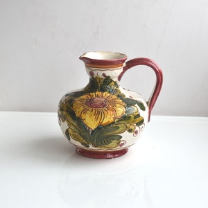 Vintage 15 cm Sgraffito Majolica 1940 Karaff Vas Kanna Vit Grön Blomma Italiensk Keramik Studio Konst Keramikkonst MCM Italien Handmålad